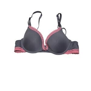 Maidenform Push Up Bra 34A Womens Padded Underwired Purple With Pink lace